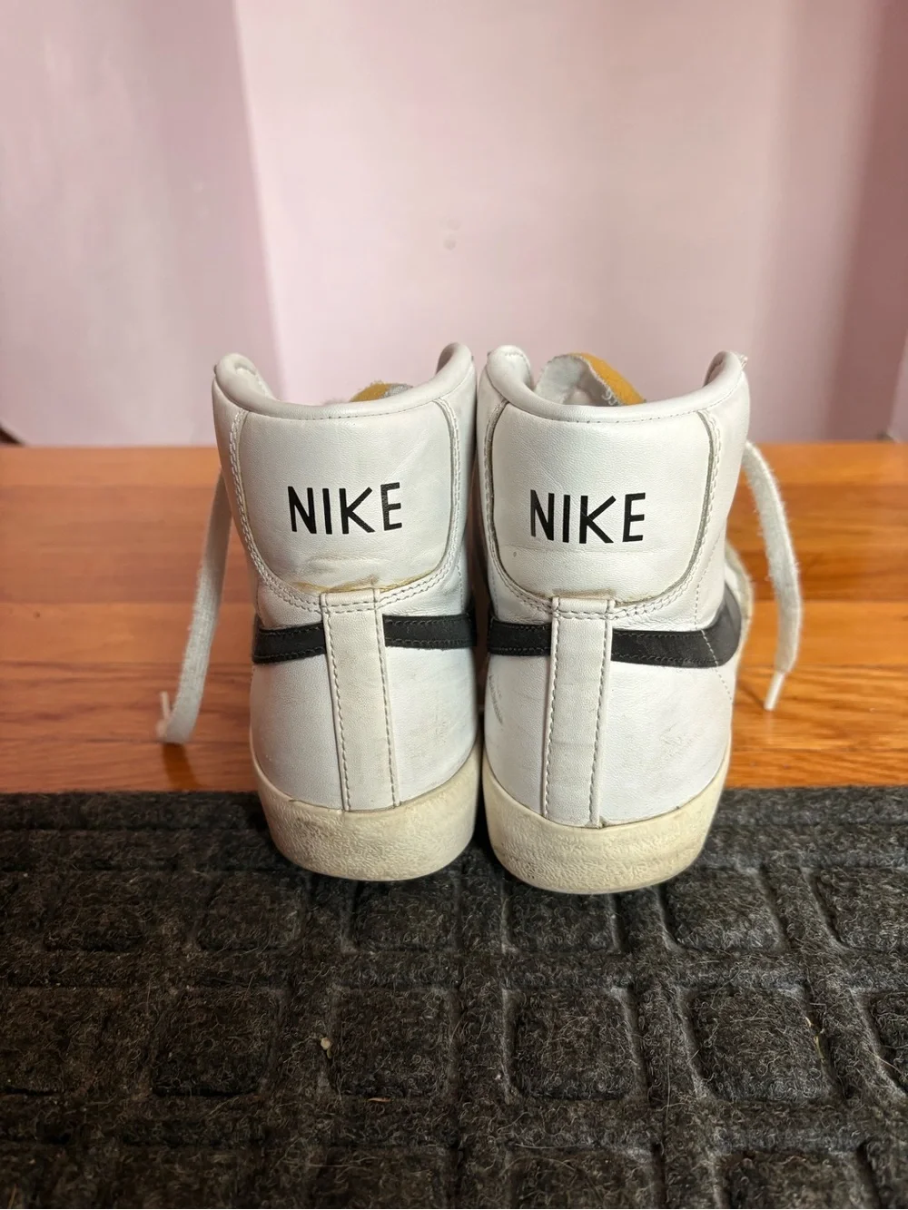Nike White and Gray High-Top Sneakers with Orange Tongue Tab